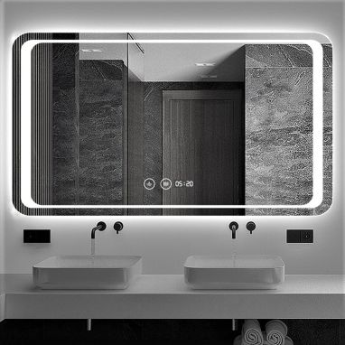 DUSEL Зеркало LED Smart DE-M3031 75x100 сенсорное включение, подогрев, часы, температура, увеличение